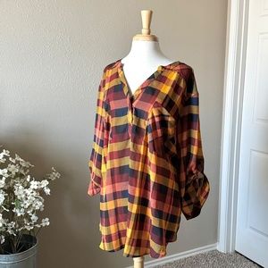 Yellow Plaid 3/4 Sleeve Top | Harper Georgette Blouse | Plus Size Torrid 5X 28